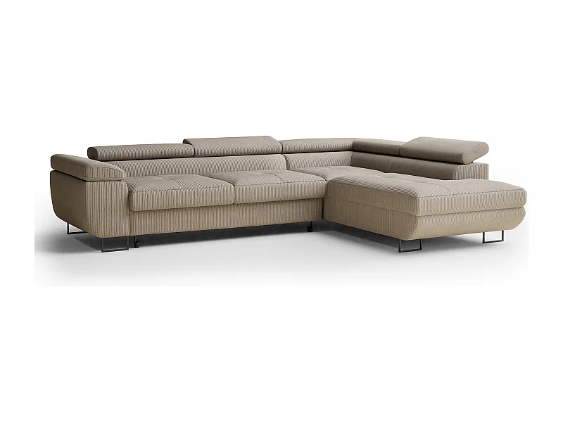 Hoekbank met slaapfunctie Concord in fluwelen stof - Vierpersoons - beige