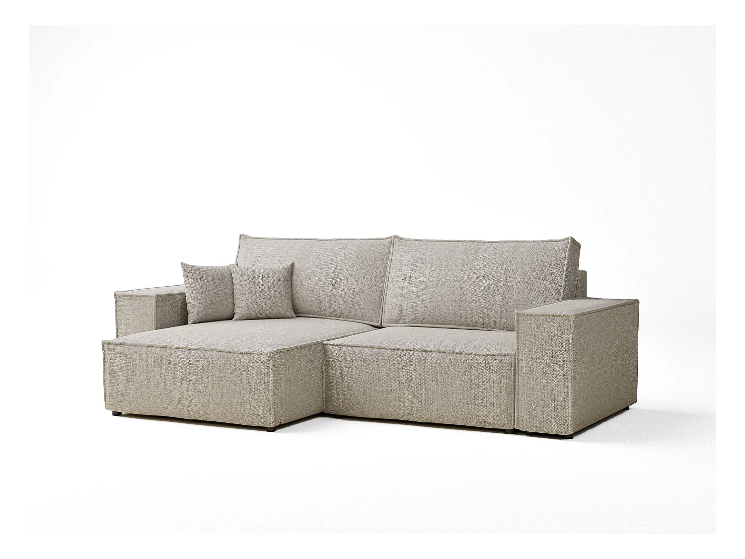 Canapé d'angle convertible Zaya im tissu tresse - 3 places - beige clair