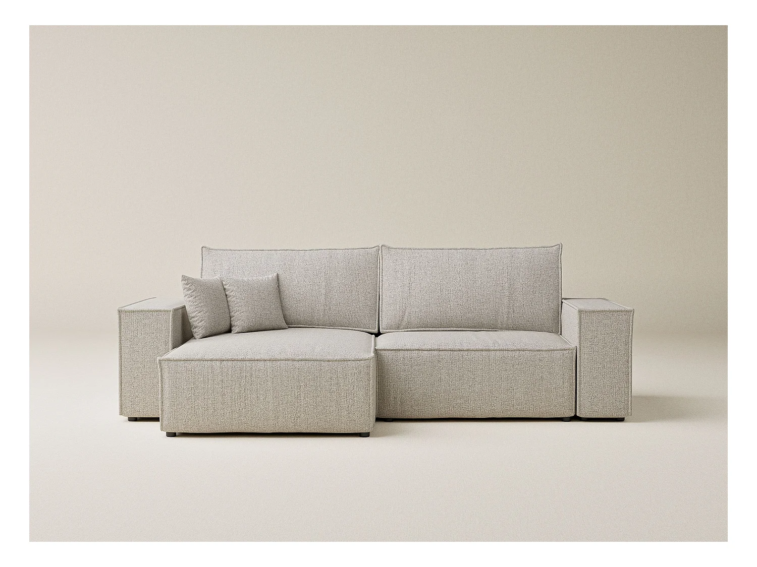 Canapé d'angle convertible Zaya im tissu tresse - 3 places - beige clair