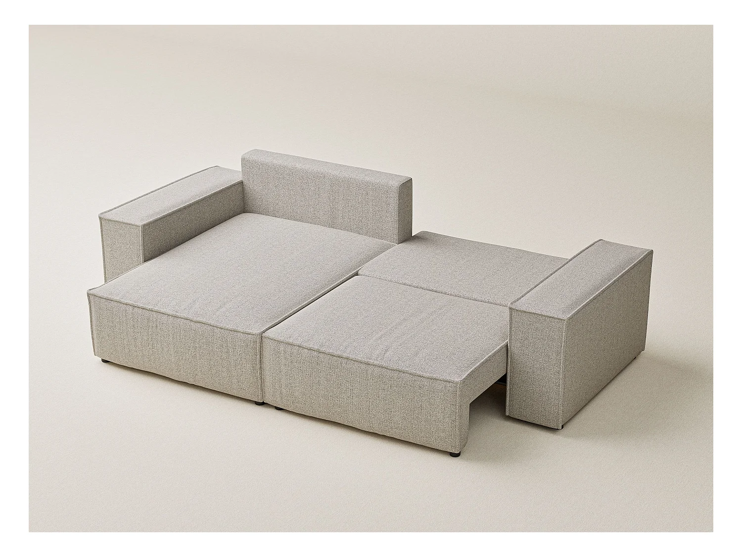 Canapé d'angle convertible Zaya im tissu tresse - 3 places - beige clair