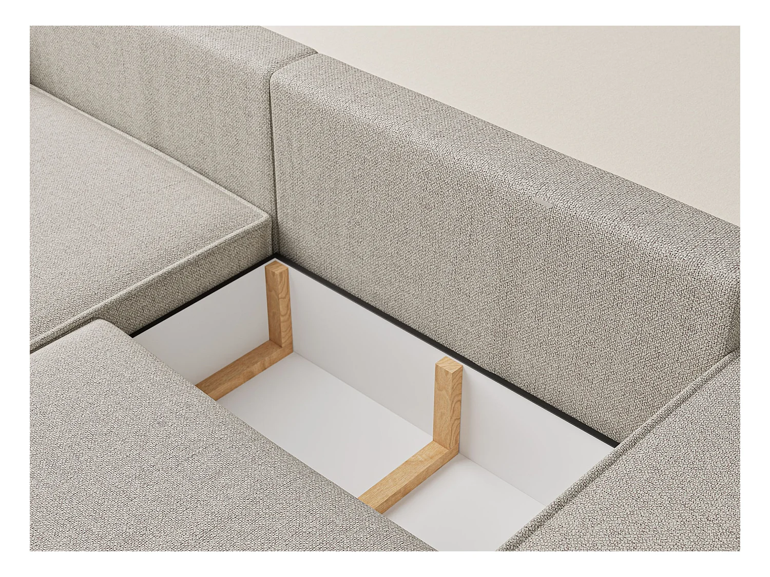 Canapé d'angle convertible Zaya im tissu tresse - 3 places - beige clair