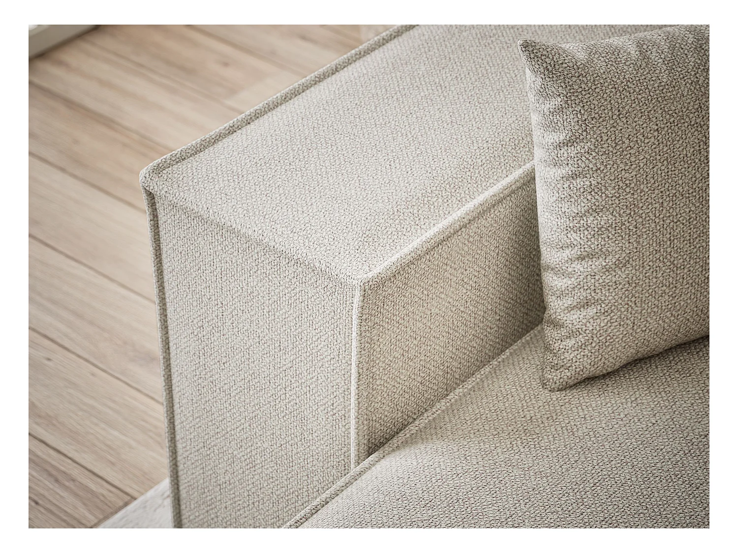 Canapé d'angle convertible Zaya im tissu tresse - 3 places - beige clair