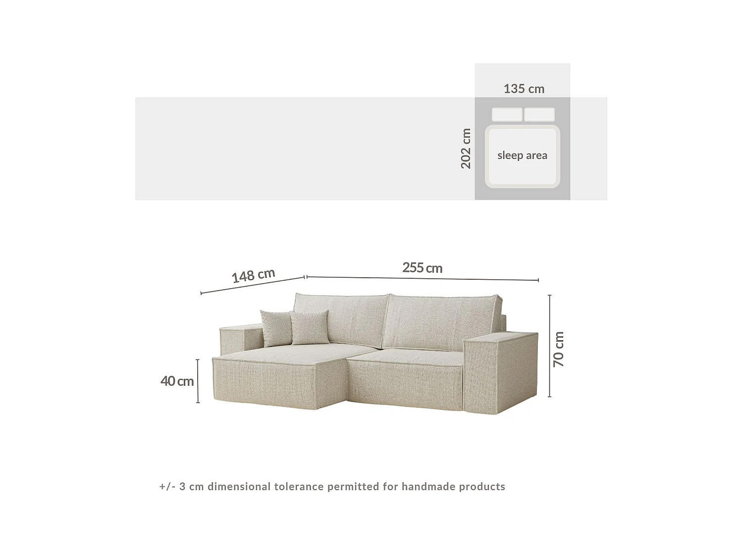 Canapé d'angle convertible Zaya im tissu tresse - 3 places - beige clair