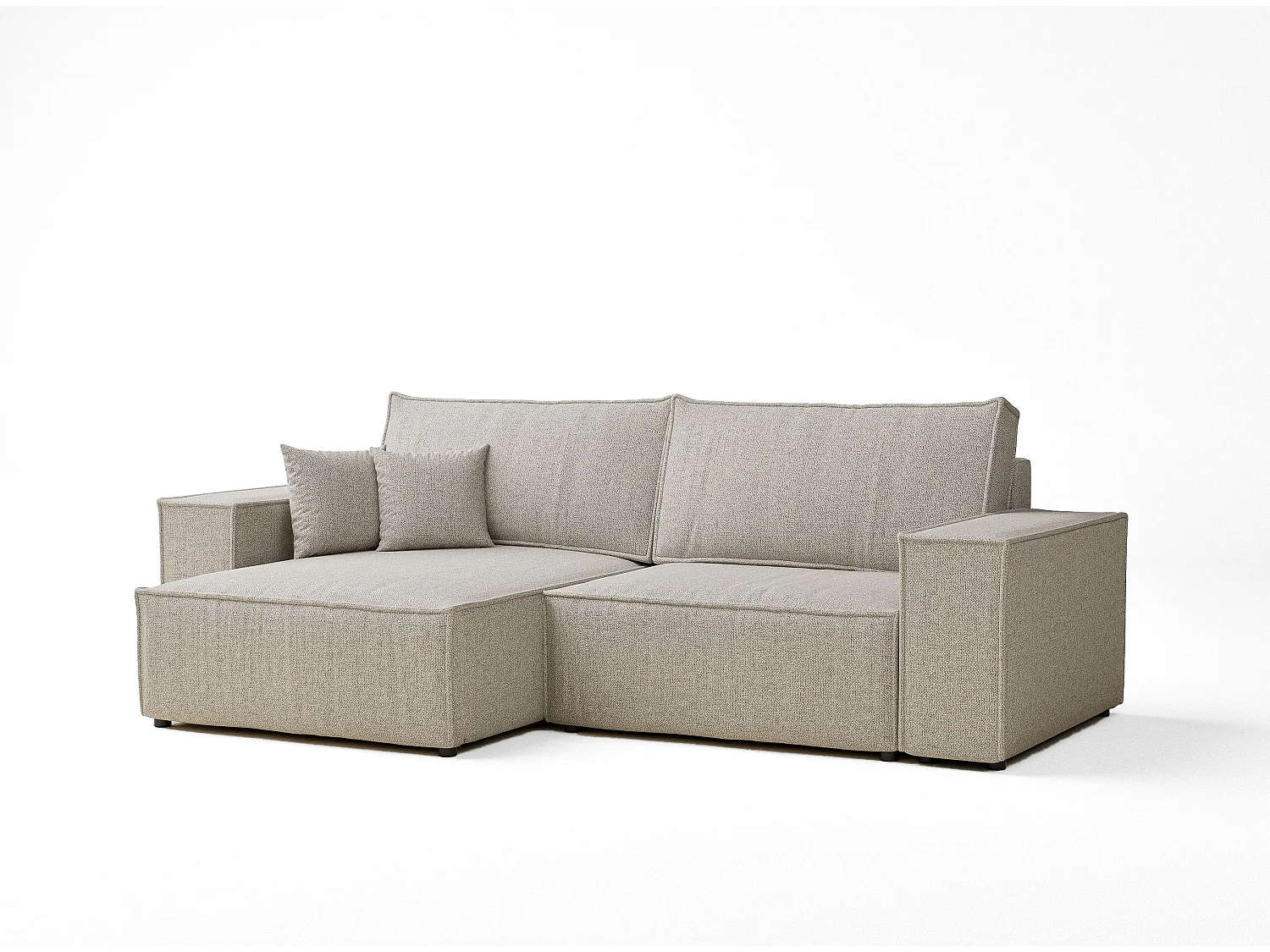 Ecksofa mit Schlaffunktion Zaya aus Webstoff - Drei-Personen - hellbeige