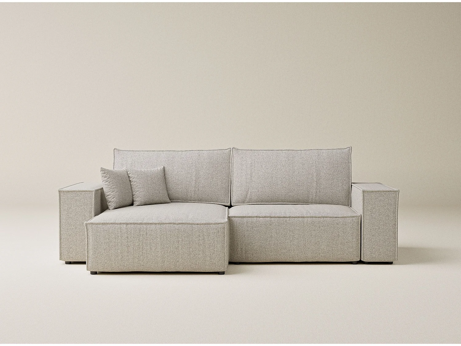 Ecksofa mit Schlaffunktion Zaya aus Webstoff - Drei-Personen - hellbeige