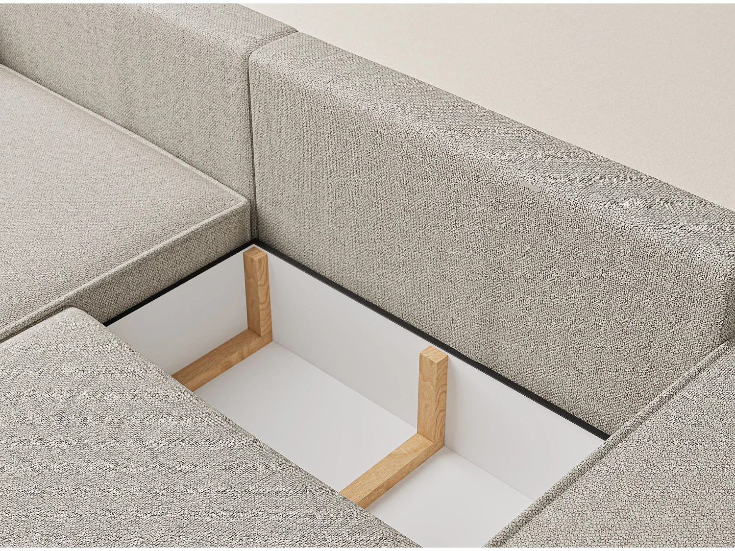 Ecksofa mit Schlaffunktion Zaya aus Webstoff - Drei-Personen - hellbeige