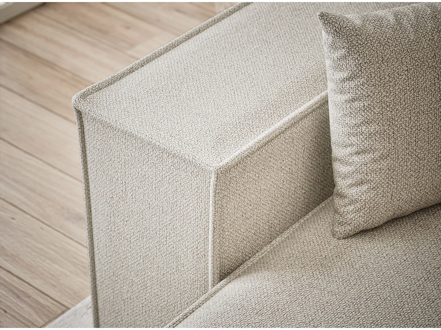 Ecksofa mit Schlaffunktion Zaya aus Webstoff - Drei-Personen - hellbeige