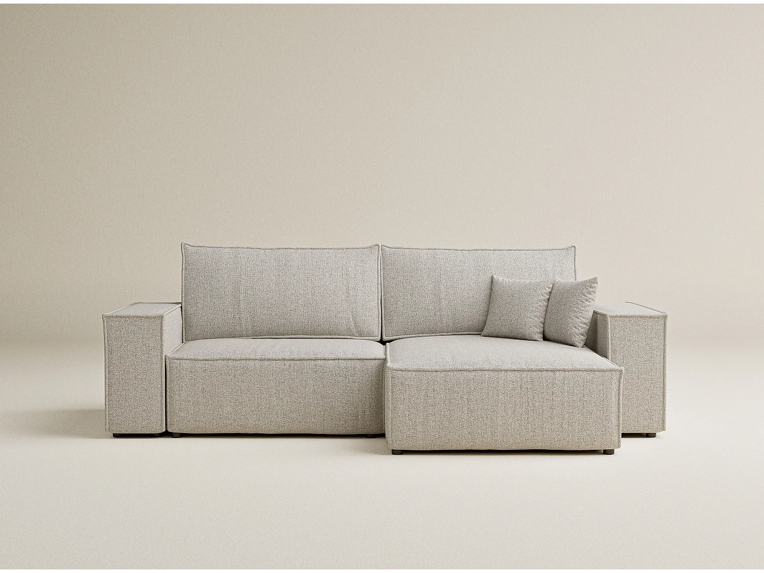 Narożnik z funkcją spania Zaya w tkaninie plecionej - trzyosobowy - jasnobeżowy