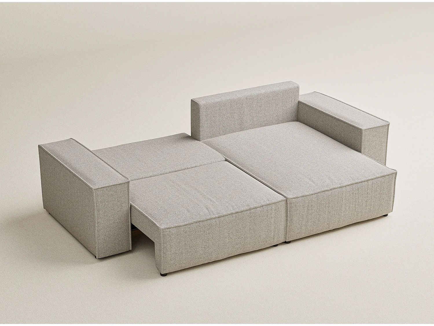 Narożnik z funkcją spania Zaya w tkaninie plecionej - trzyosobowy - jasnobeżowy