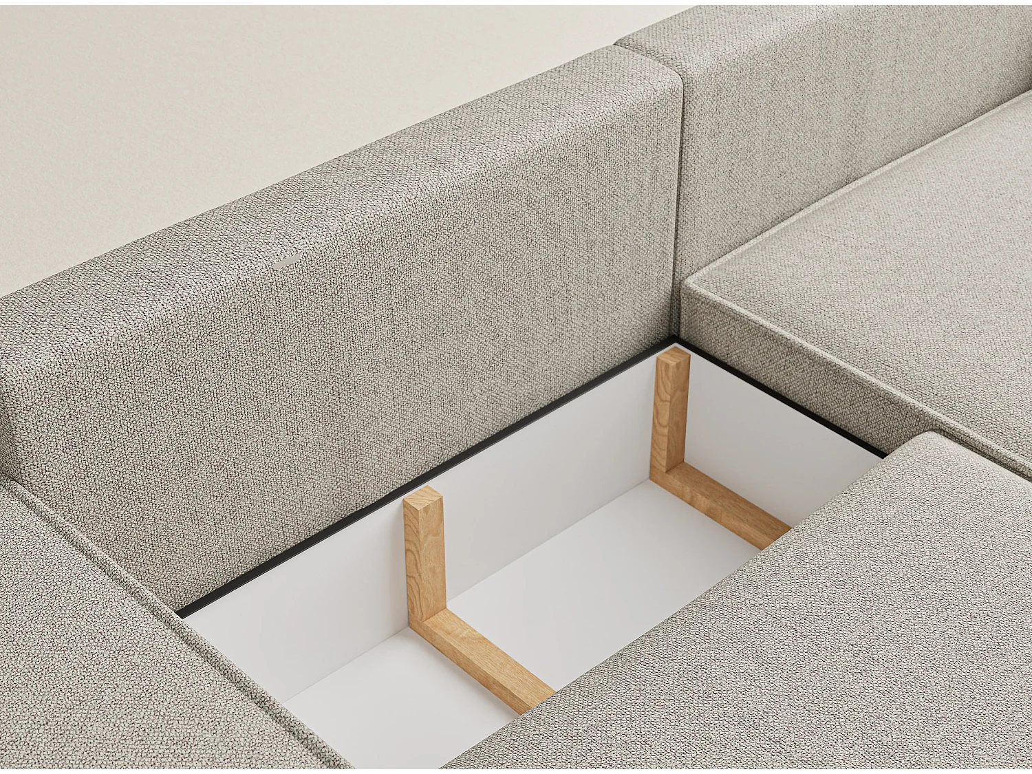 Narożnik z funkcją spania Zaya w tkaninie plecionej - trzyosobowy - jasnobeżowy