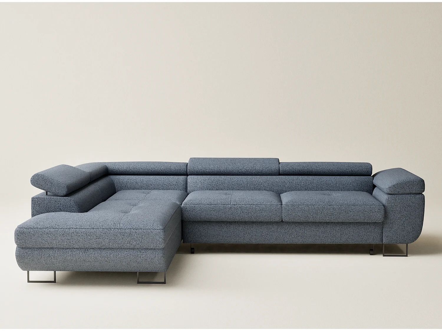 Canapé d'angle convertible Concord im tissu tresse - 5 places - bleu gris