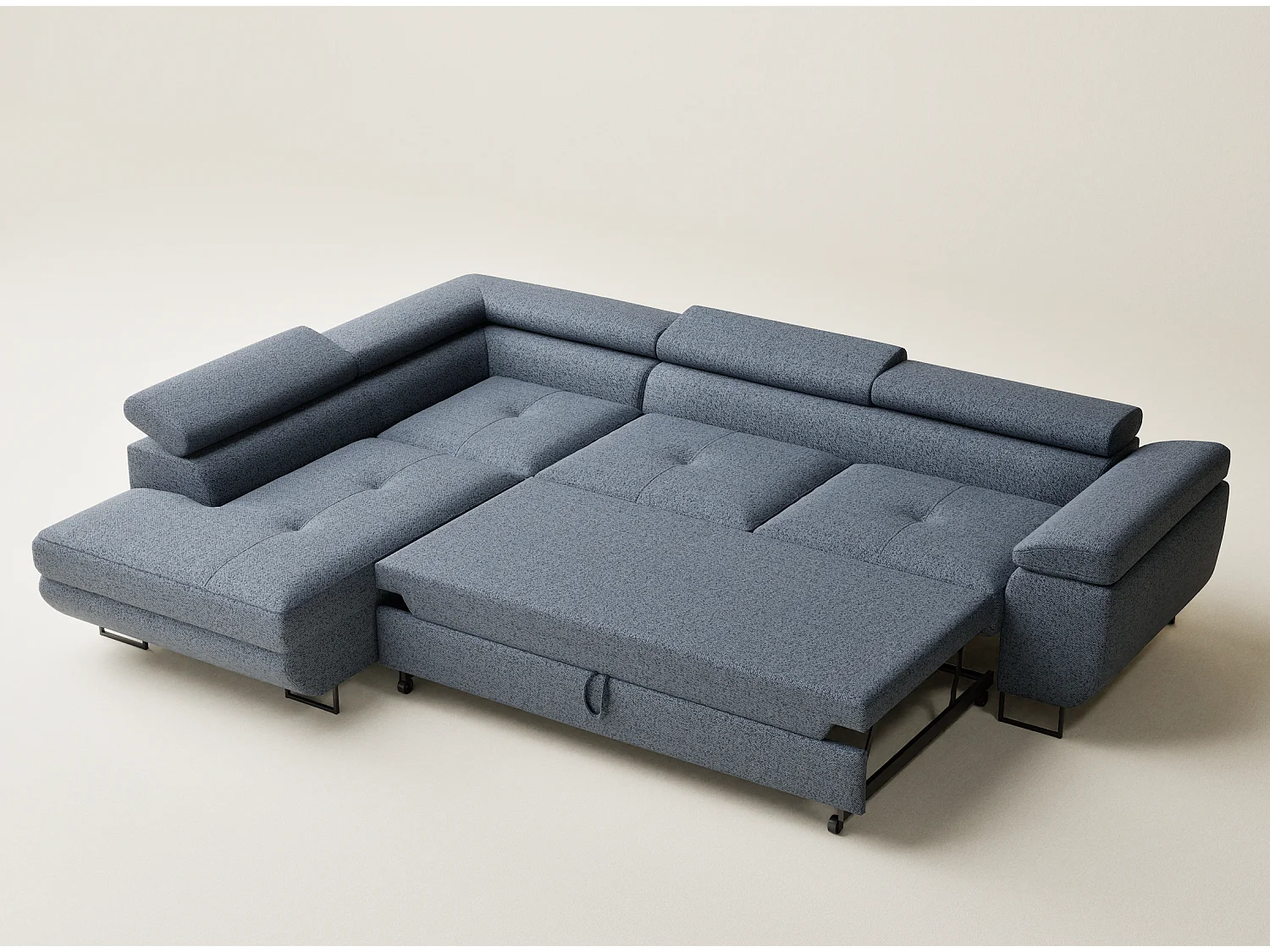 Canapé d'angle convertible Concord im tissu tresse - 5 places - bleu gris