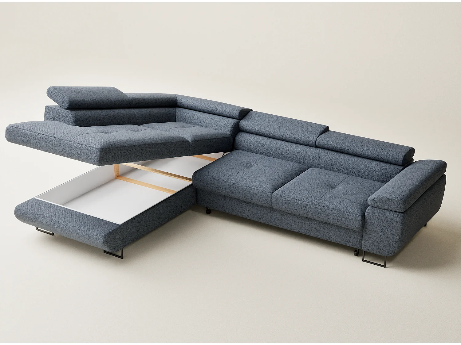 Canapé d'angle convertible Concord im tissu tresse - 5 places - bleu gris