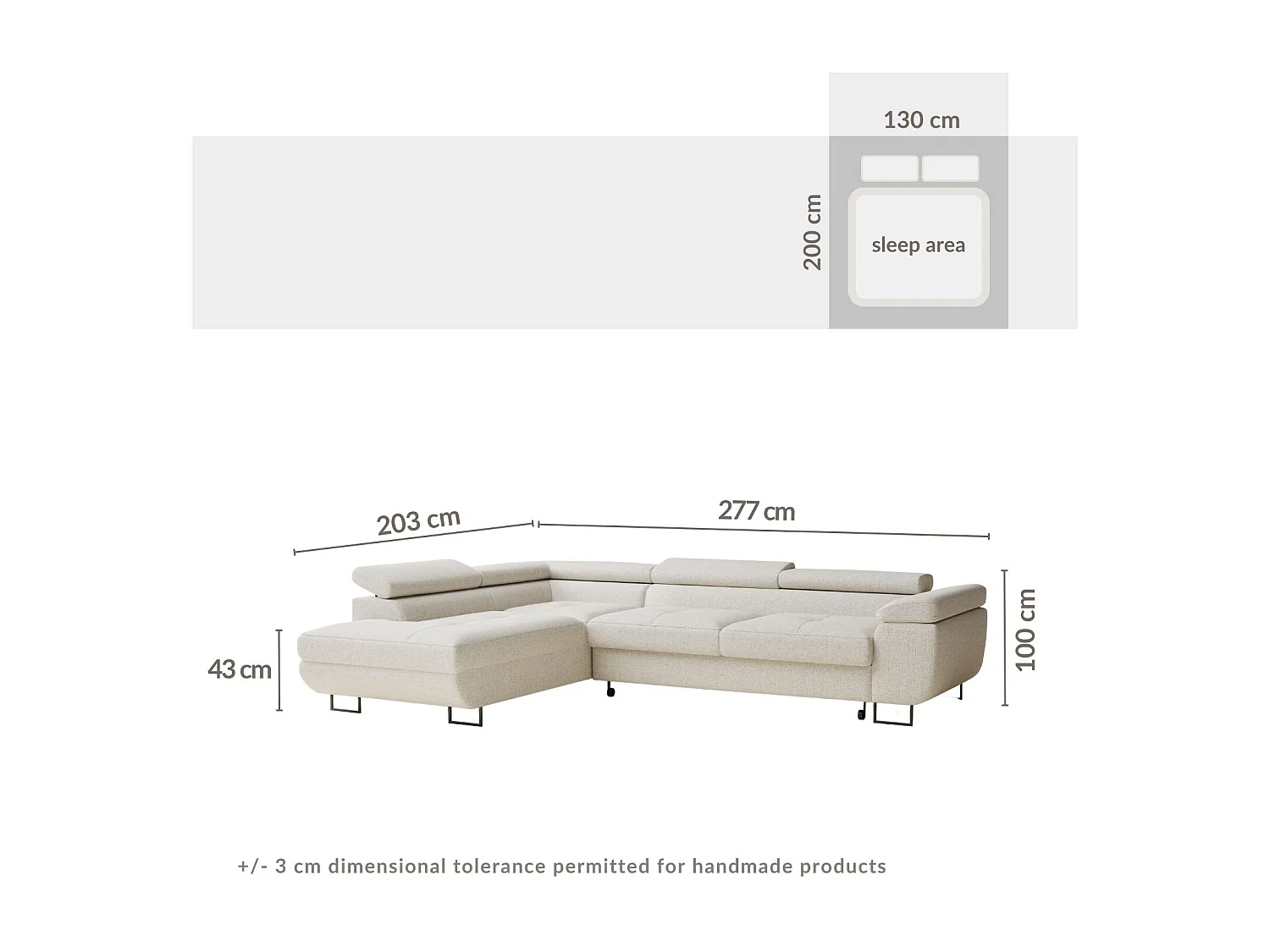 Canapé d'angle convertible Concord im tissu tresse - 5 places - bleu gris