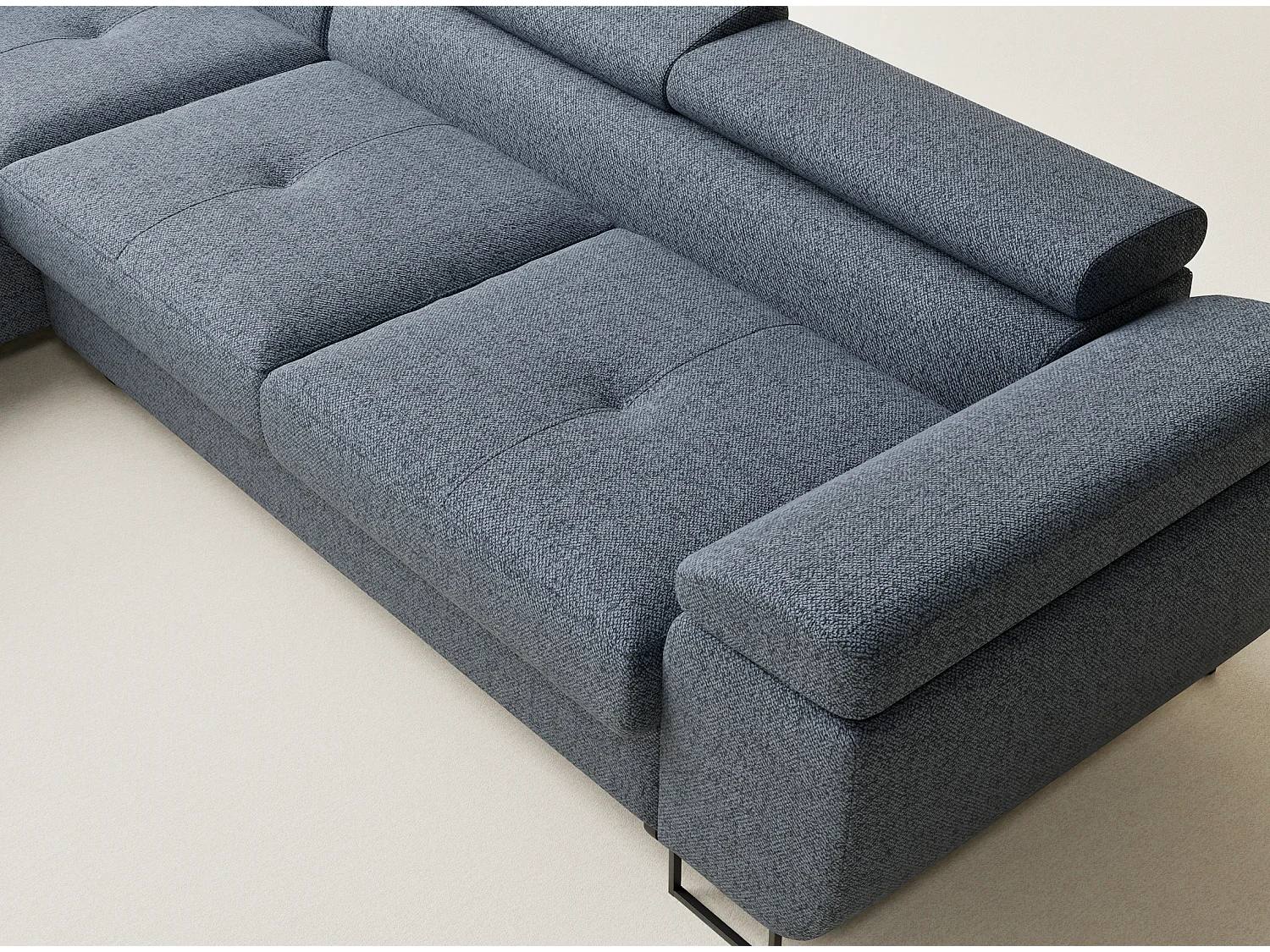 Canapé d'angle convertible Concord im tissu tresse - 5 places - bleu gris