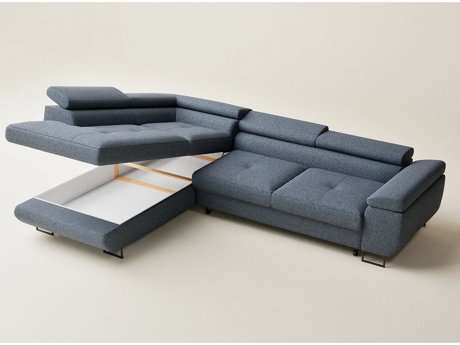 Canapé d'angle convertible Concord im tissu tresse - 5 places - bleu gris