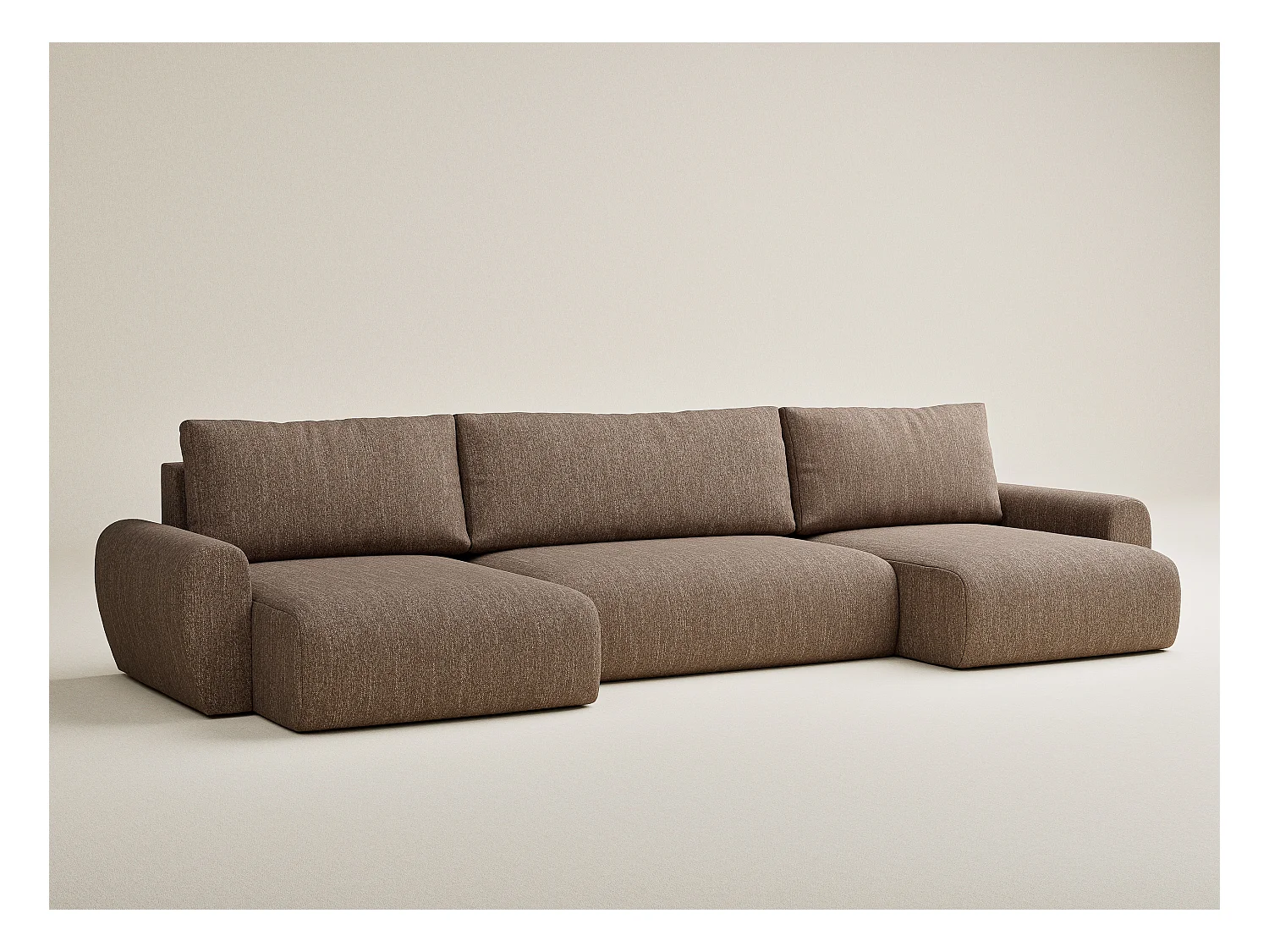 Canapé panoramique convertible Numba im tissu tresse - 6 places - brun