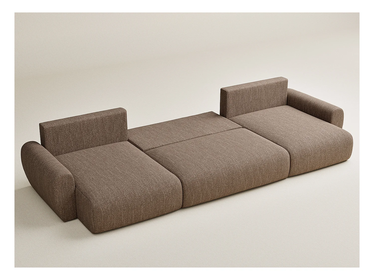 Canapé panoramique convertible Numba im tissu tresse - 6 places - brun