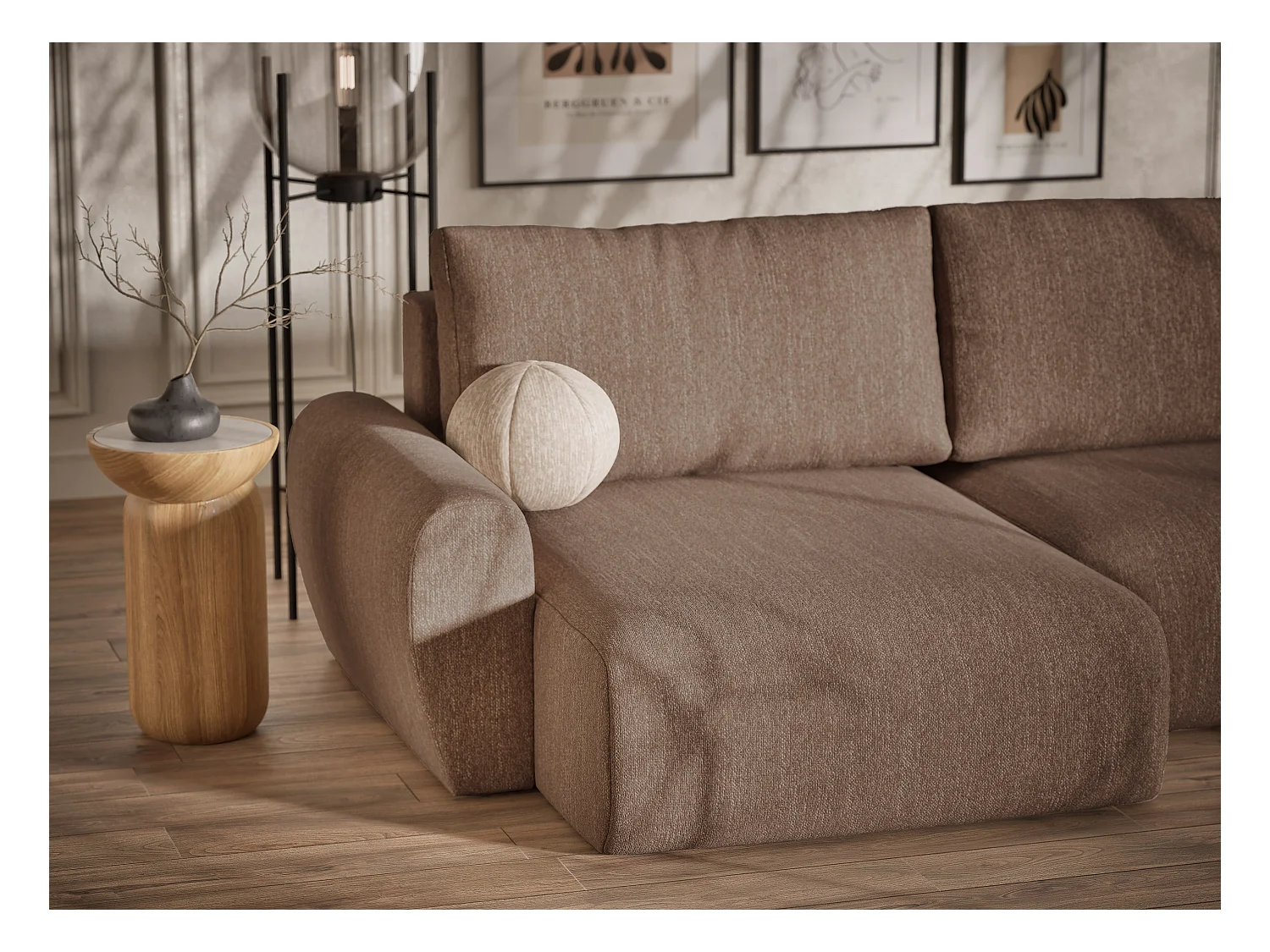 Canapé panoramique convertible Numba im tissu tresse - 6 places - brun