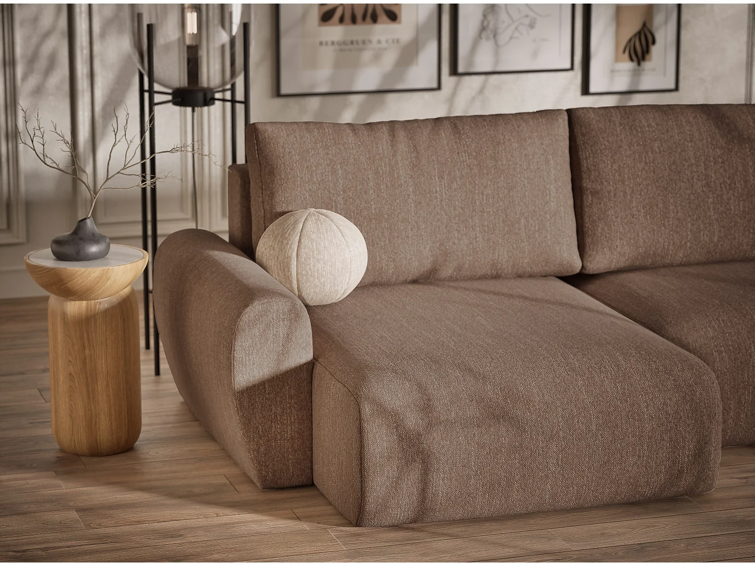 Panoramasofa mit Schlaffunktion Numba aus Webstoff - Sechs-Personen - braun