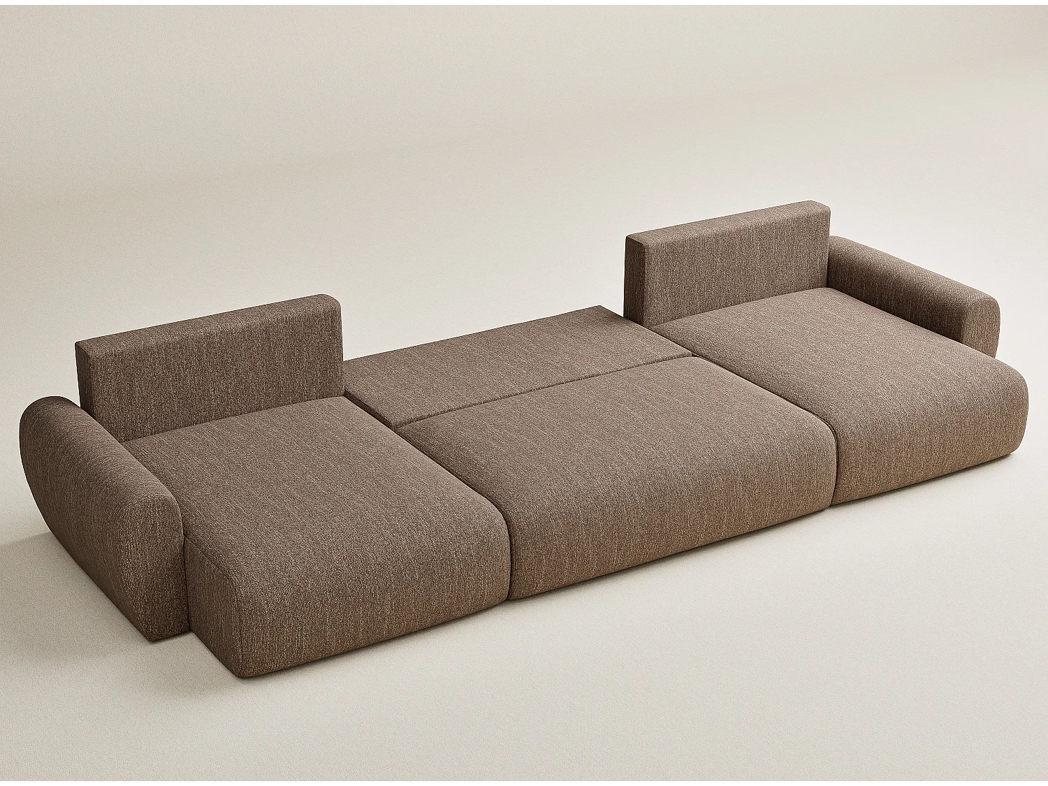 Canapé panoramique convertible Numba im tissu tresse - 6 places - brun