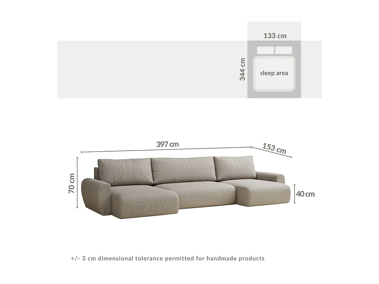 Canapé panoramique convertible Numba im tissu tresse - 6 places - brun