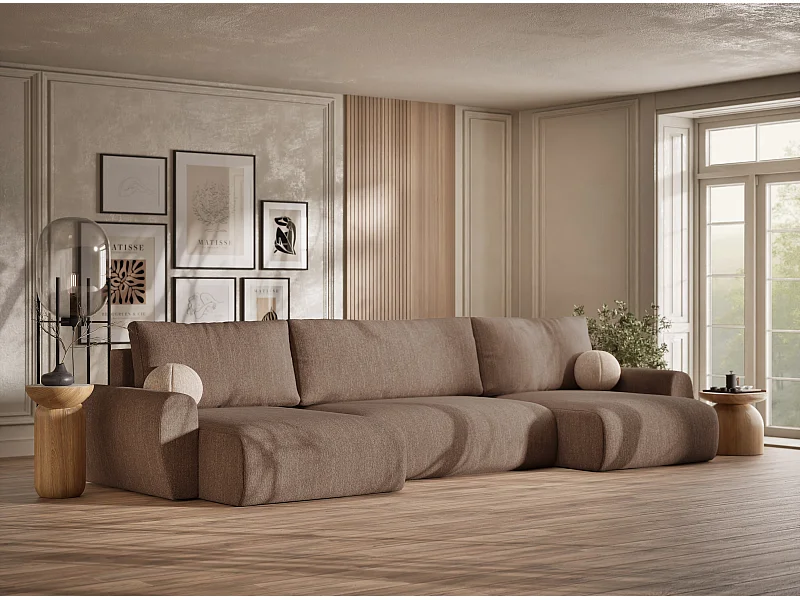 Canapé panoramique convertible Numba im tissu tresse - 6 places - brun