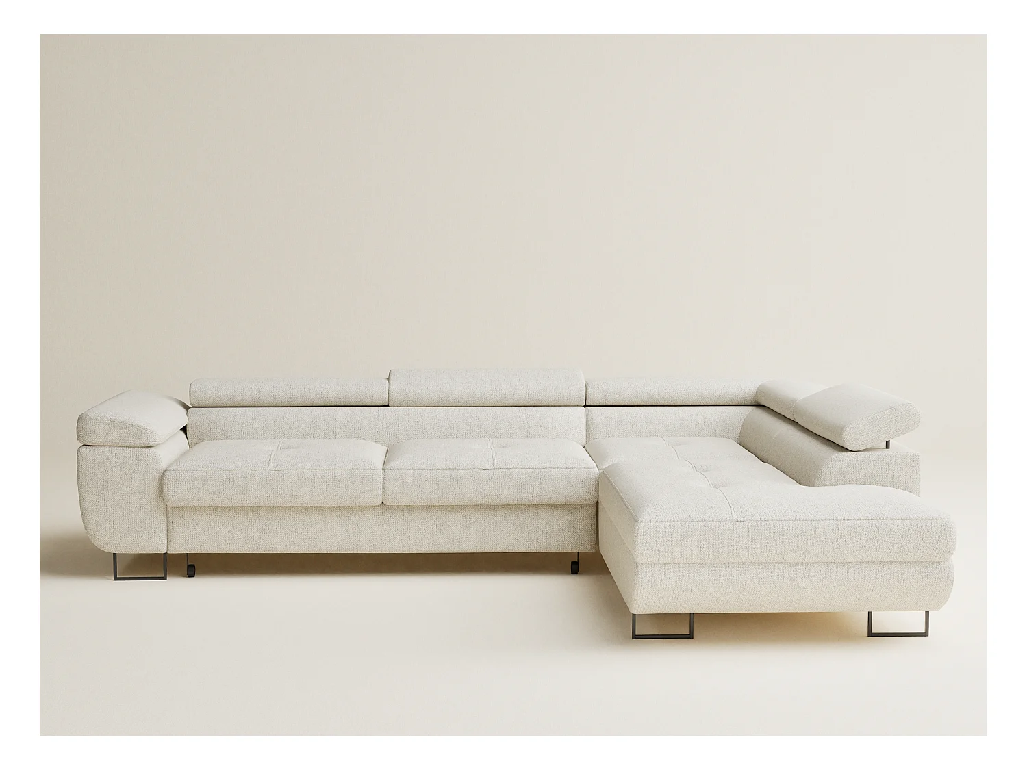 Canapé d'angle convertible Concord im tissu tresse - 5 places - creme