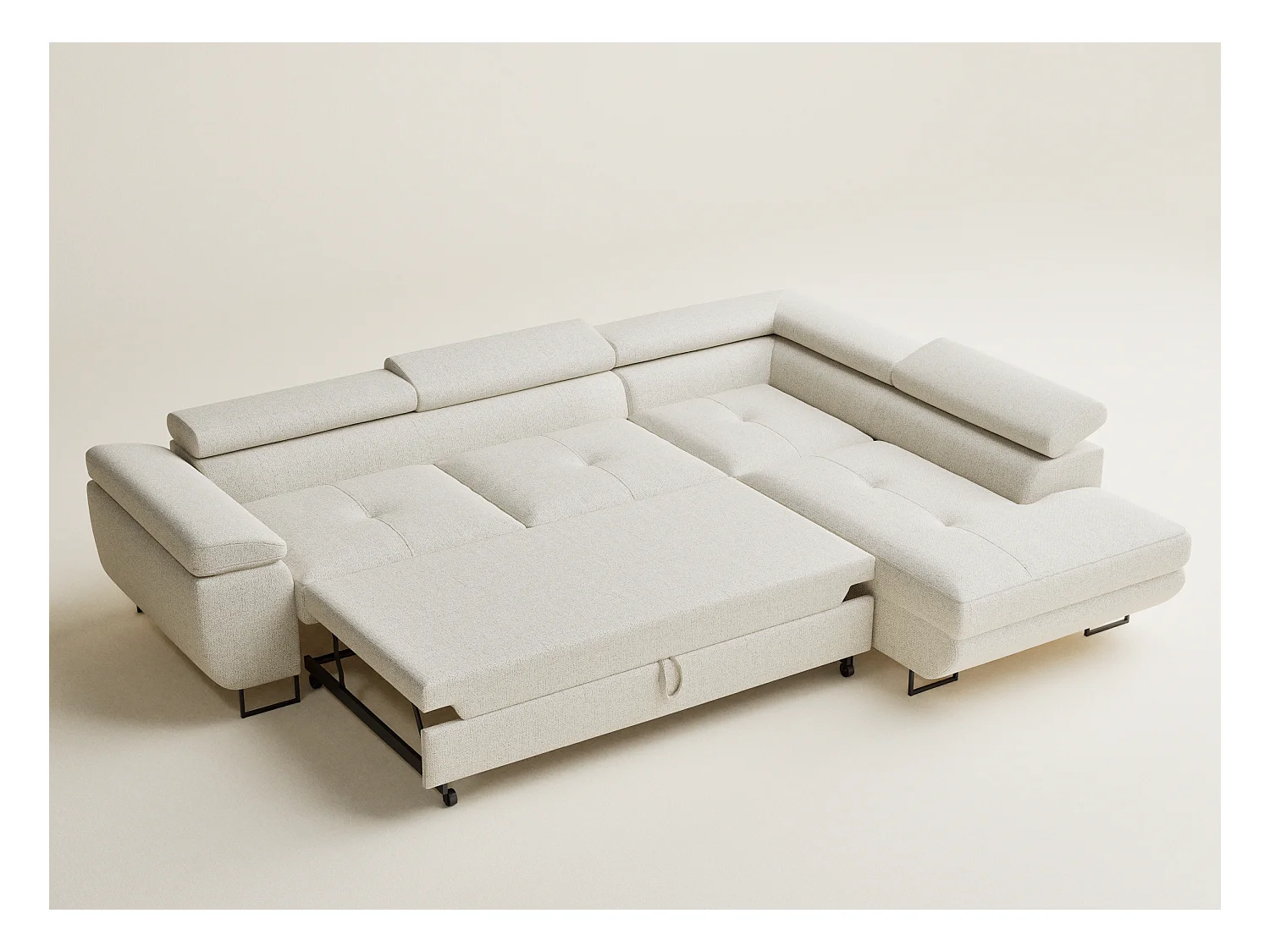 Canapé d'angle convertible Concord im tissu tresse - 5 places - creme