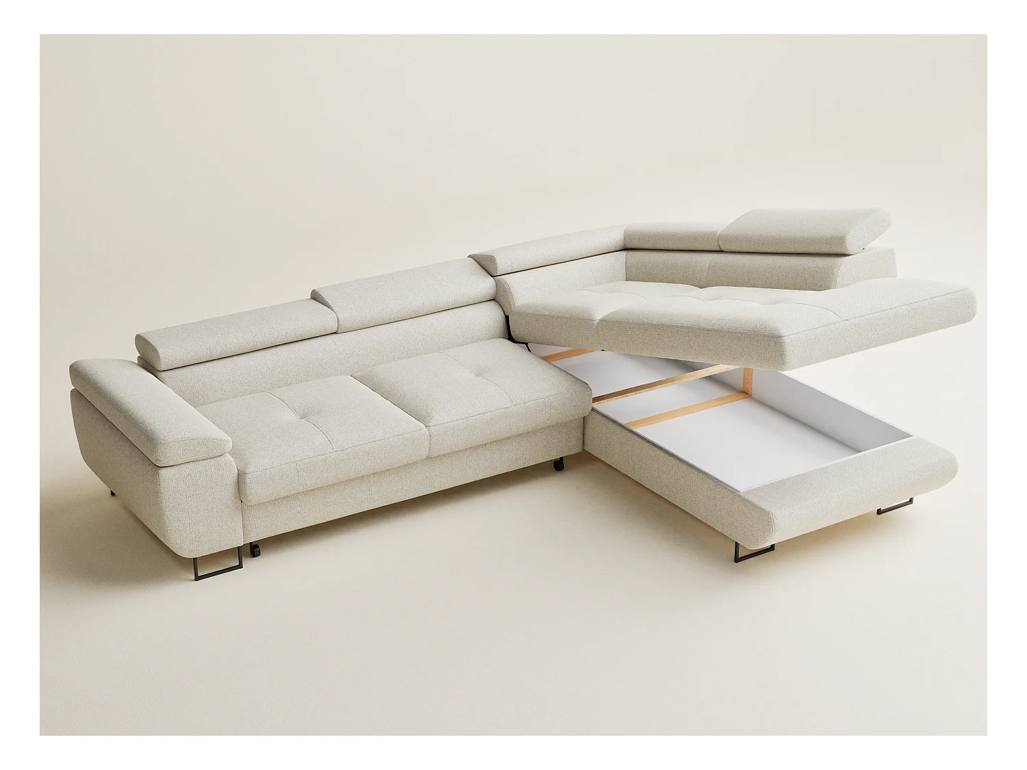 Canapé d'angle convertible Concord im tissu tresse - 5 places - creme