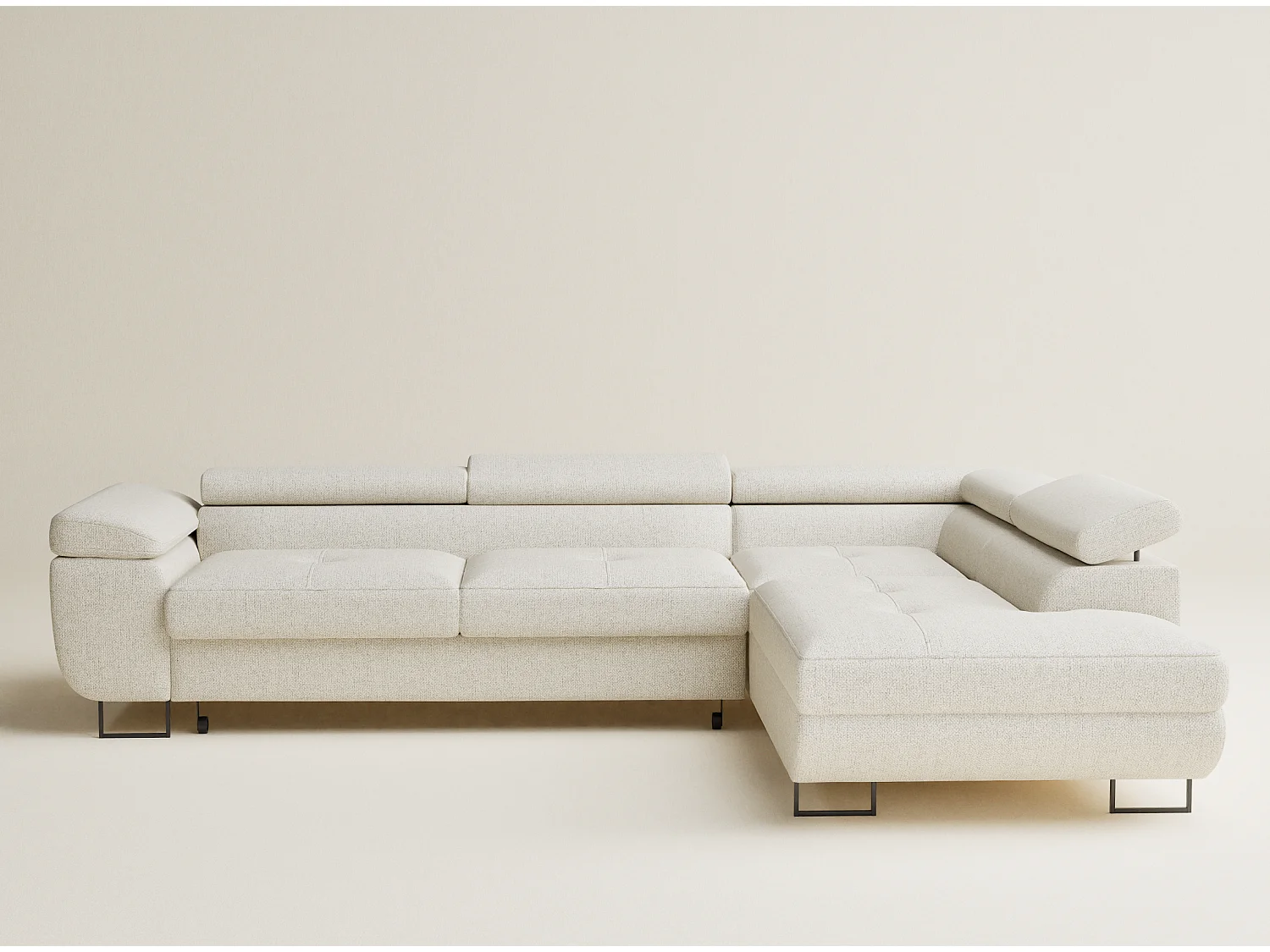 Canapé d'angle convertible Concord im tissu tresse - 5 places - creme