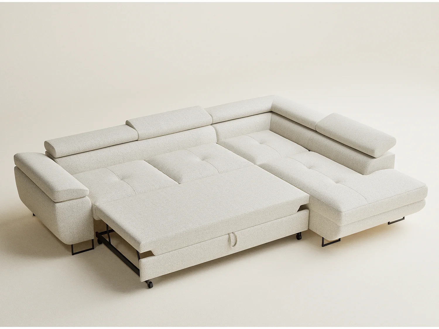 Canapé d'angle convertible Concord im tissu tresse - 5 places - creme