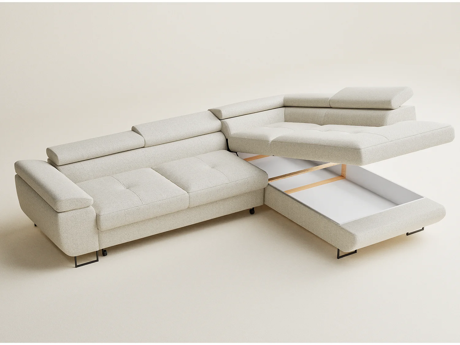 Canapé d'angle convertible Concord im tissu tresse - 5 places - creme