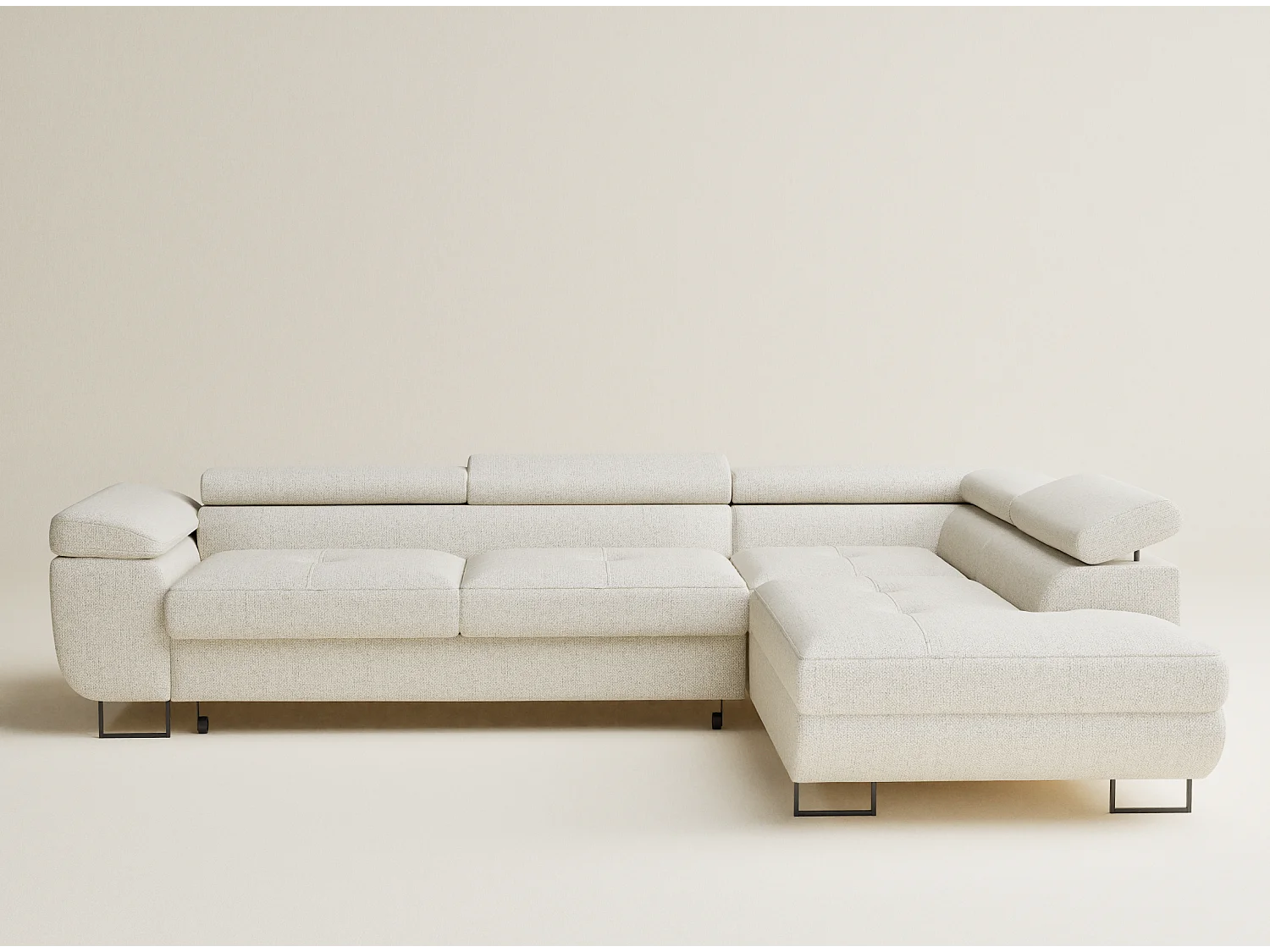 Hoekbank met slaapfunctie Concord in geweven stof - Vierpersoons - creme