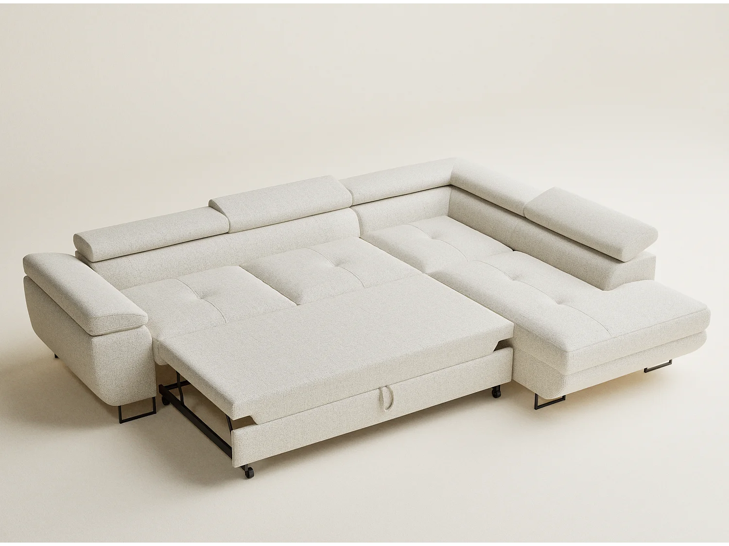 Hoekbank met slaapfunctie Concord in geweven stof - Vierpersoons - creme