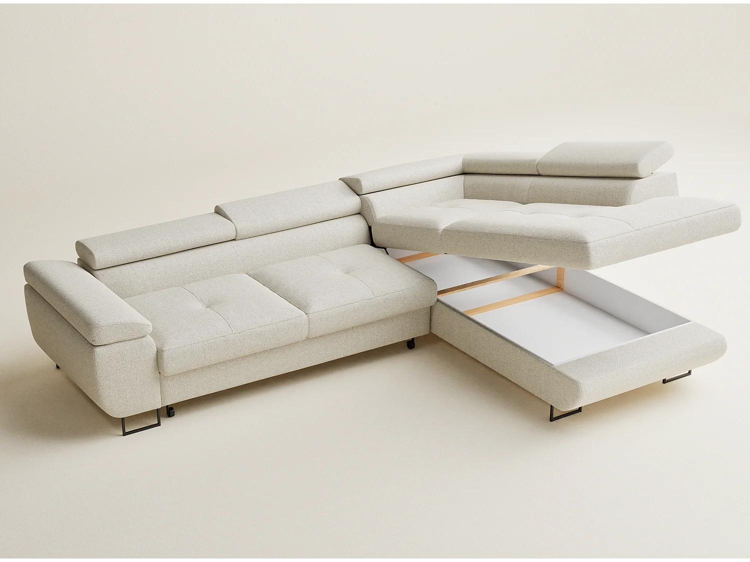 Hoekbank met slaapfunctie Concord in geweven stof - Vierpersoons - creme