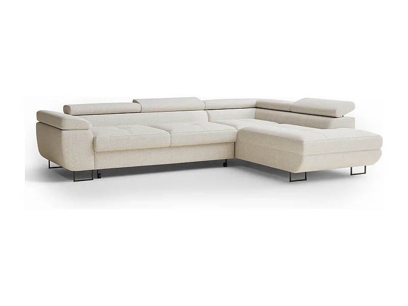 Canapé d'angle convertible Concord im tissu tresse - 5 places - creme