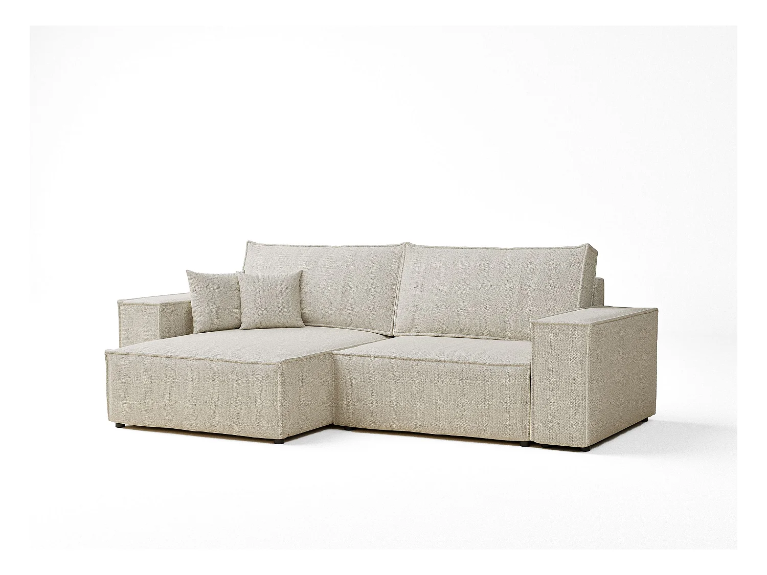 Canapé d'angle convertible Zaya im tissu tresse - 3 places - creme