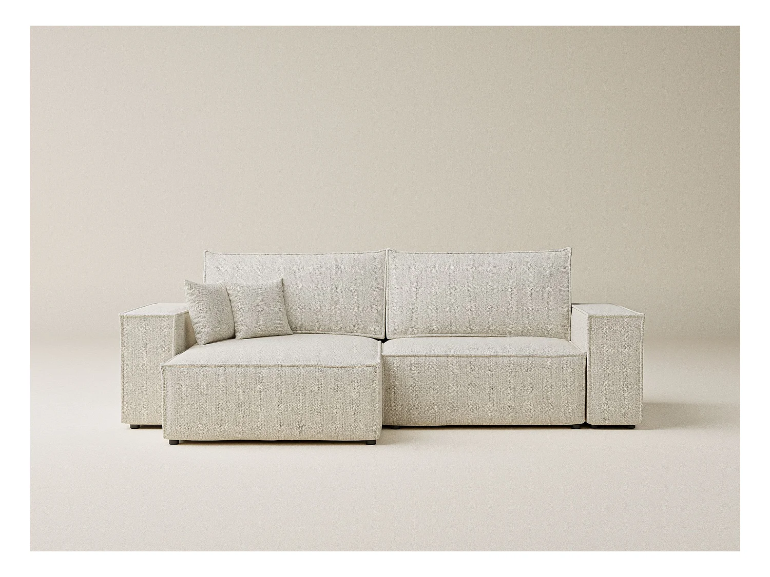 Canapé d'angle convertible Zaya im tissu tresse - 3 places - creme