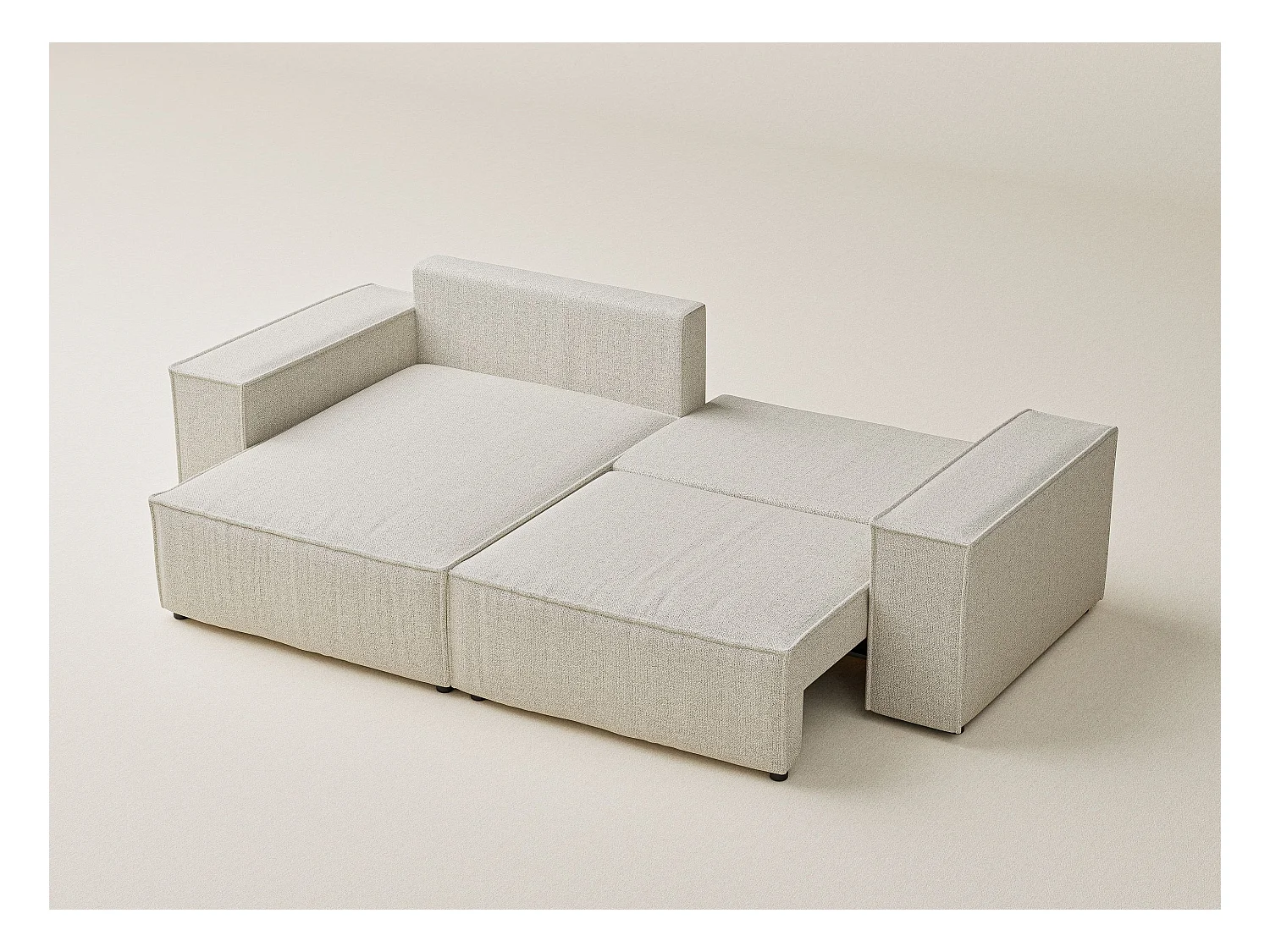 Canapé d'angle convertible Zaya im tissu tresse - 3 places - creme