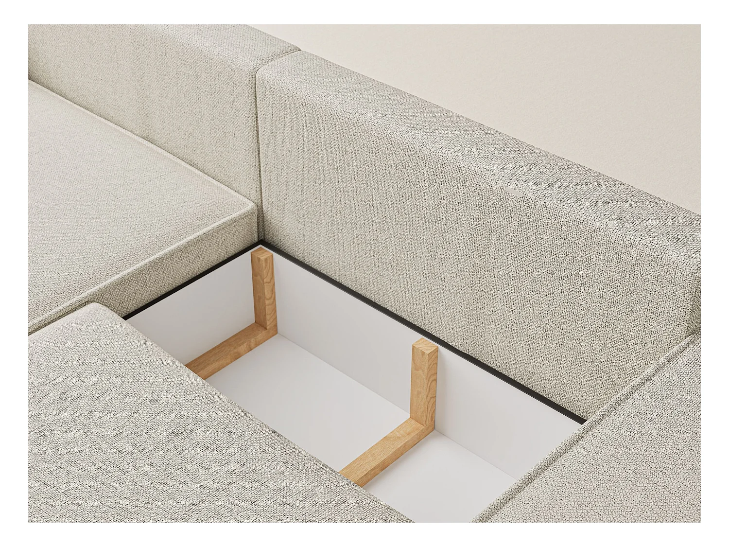 Canapé d'angle convertible Zaya im tissu tresse - 3 places - creme