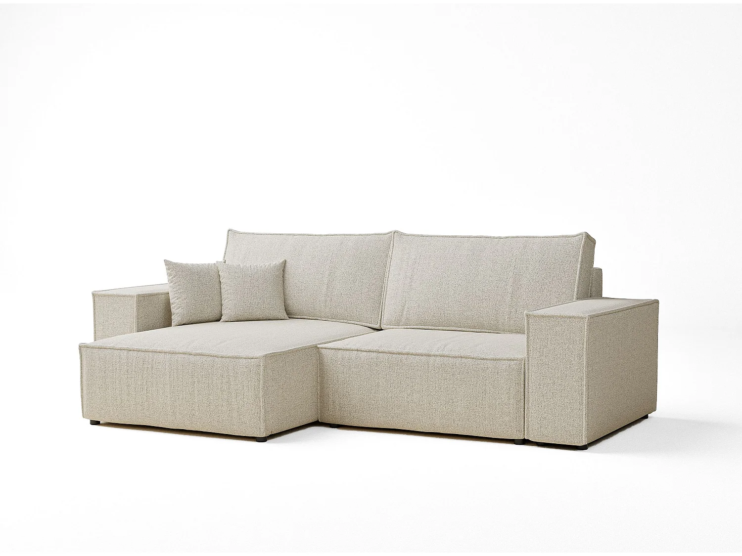 Canapé d'angle convertible Zaya im tissu tresse - 3 places - creme