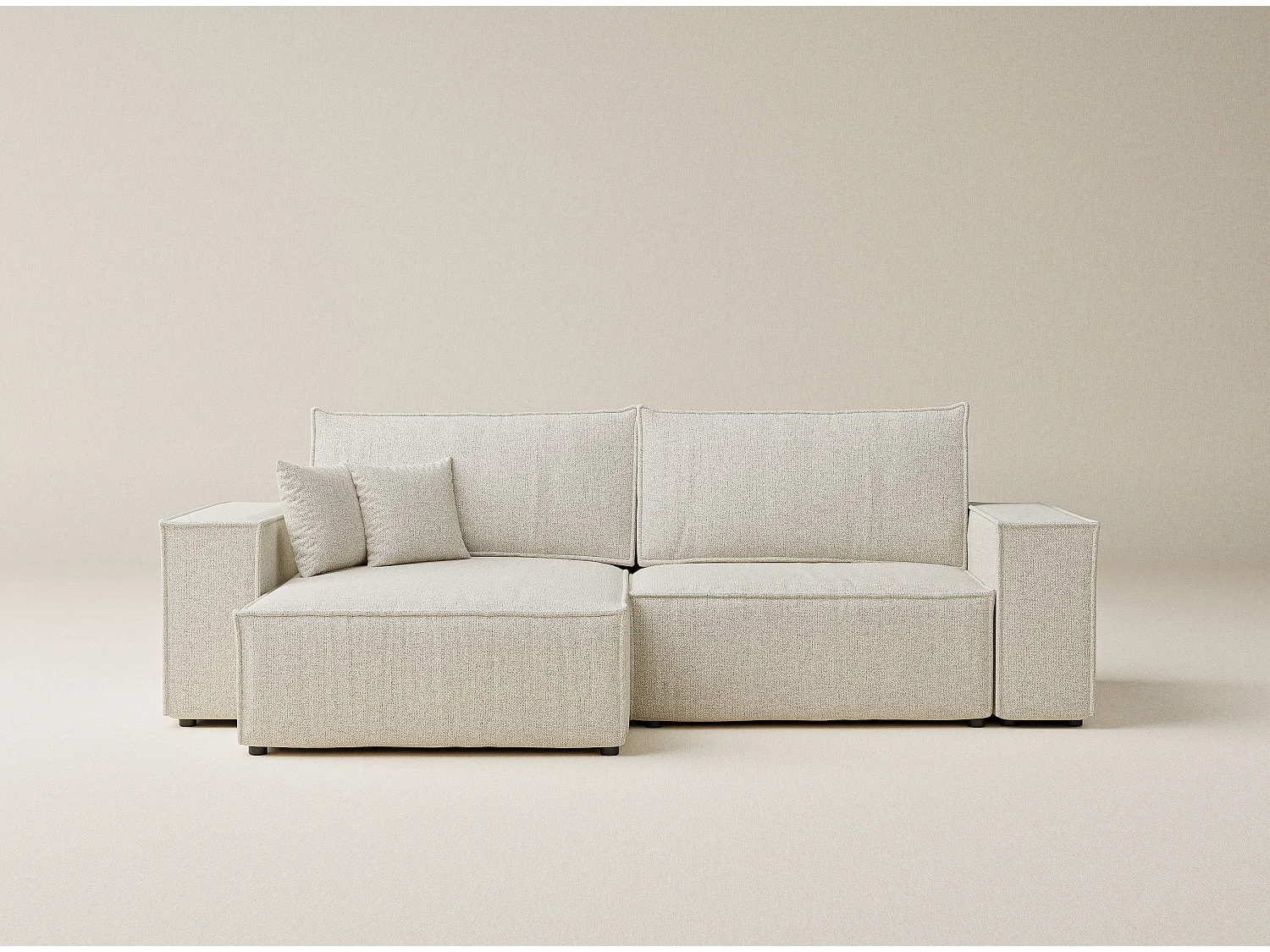 Canapé d'angle convertible Zaya im tissu tresse - 3 places - creme