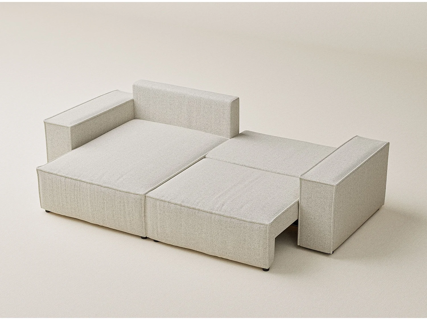 Canapé d'angle convertible Zaya im tissu tresse - 3 places - creme