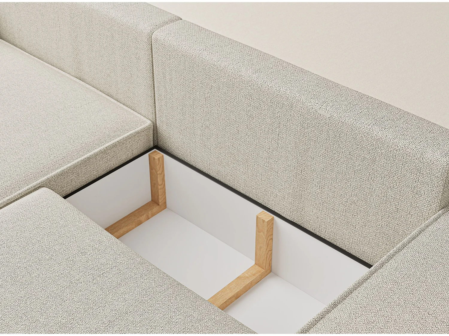 Canapé d'angle convertible Zaya im tissu tresse - 3 places - creme