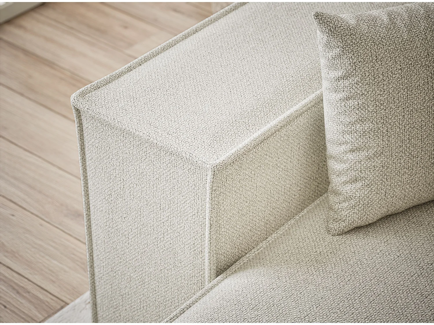 Canapé d'angle convertible Zaya im tissu tresse - 3 places - creme