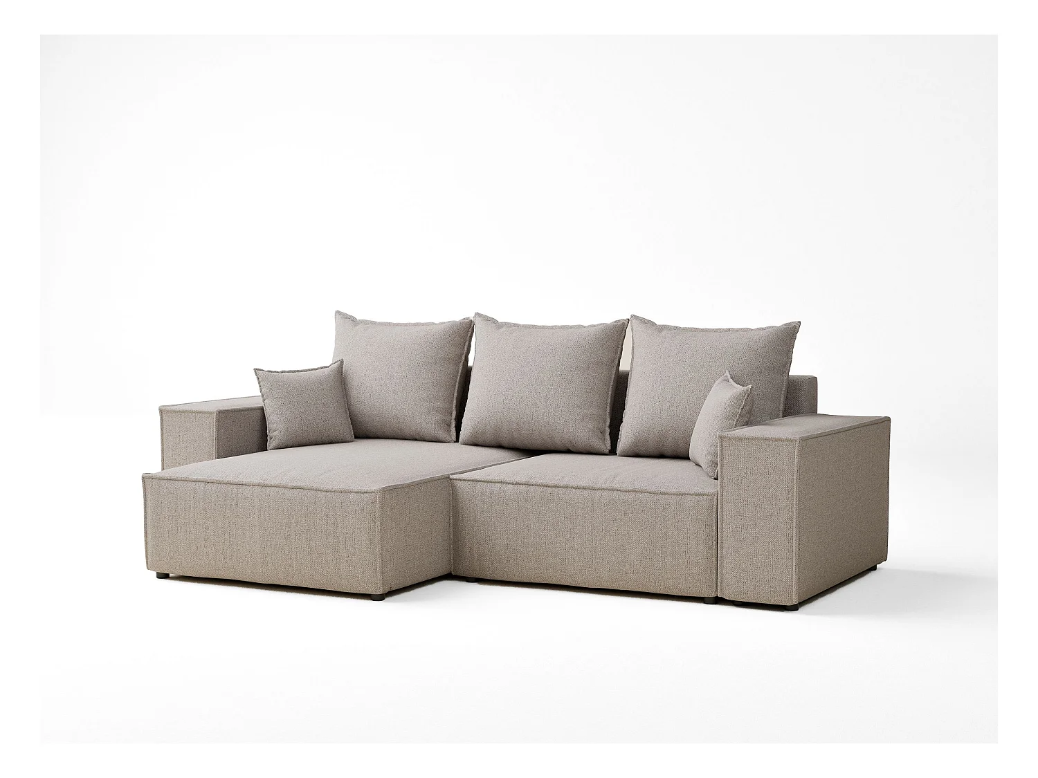 Canapé d'angle convertible Moyo im tissu tresse - 3 places - beige clair