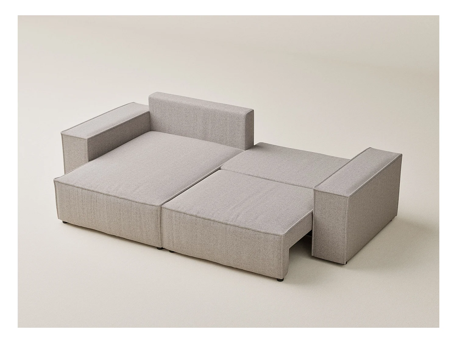 Canapé d'angle convertible Moyo im tissu tresse - 3 places - beige clair