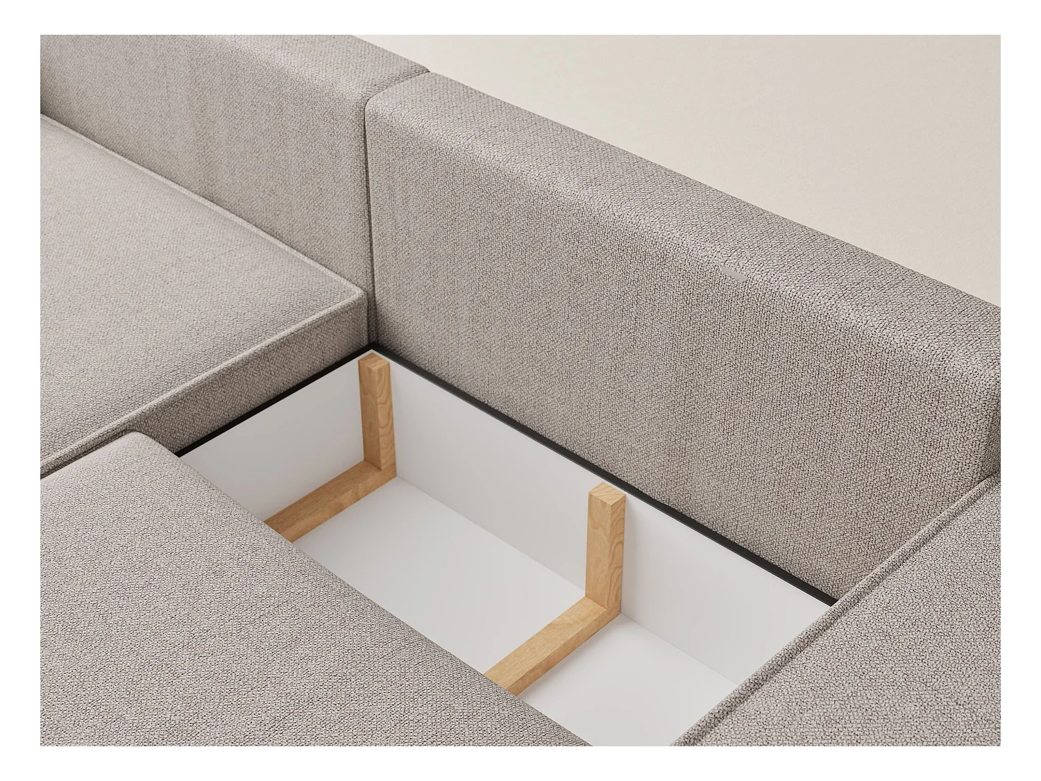 Canapé d'angle convertible Moyo im tissu tresse - 3 places - beige clair