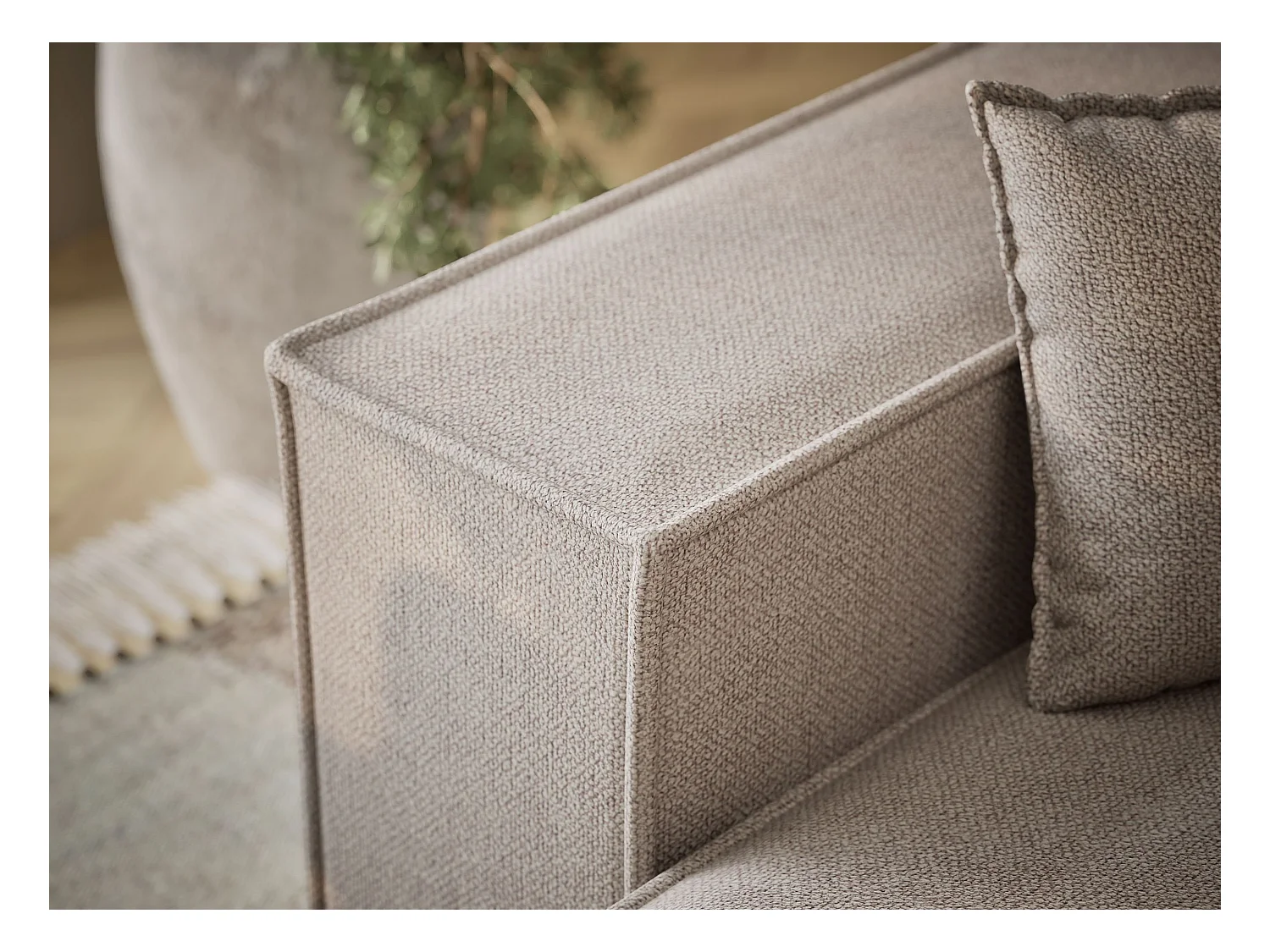 Canapé d'angle convertible Moyo im tissu tresse - 3 places - beige clair